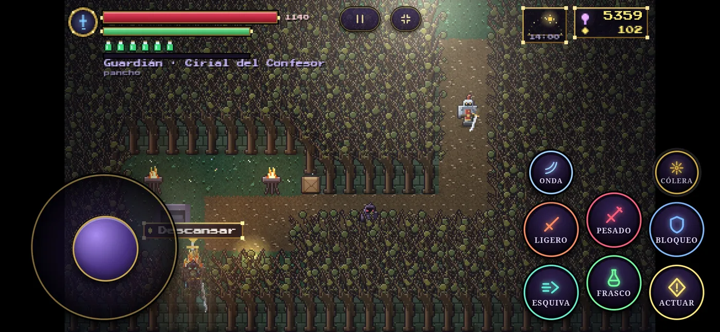 Partida en el móvil con joystick y ocho botones táctiles